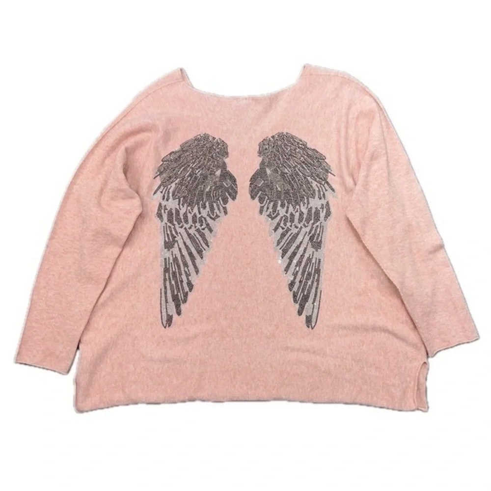 ITALIAN DESIGNER RHINESTONE ANGEL WINGS SWEATER